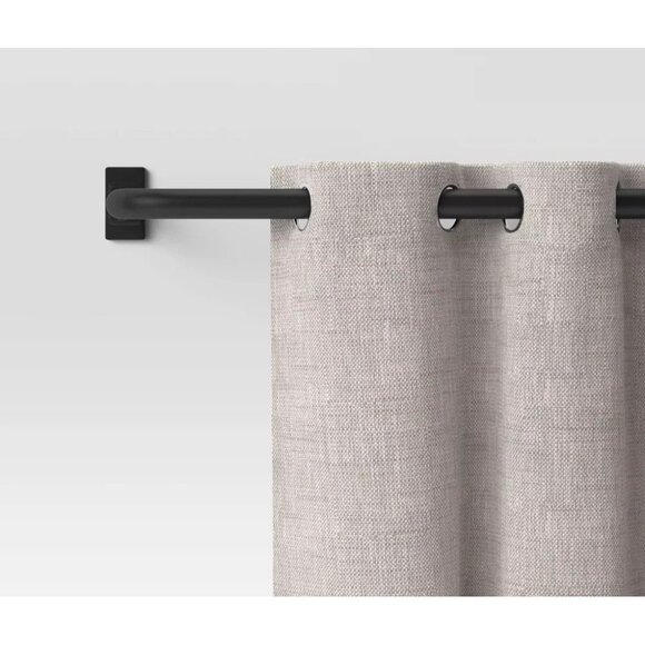 Threshold Black Rectangular End Expandable Metal Curtain Rod 36" to 66" Lengths - Picture 1 of 6